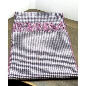 Lands End Houndstooth Fringed Wool Scarf Pink Purple